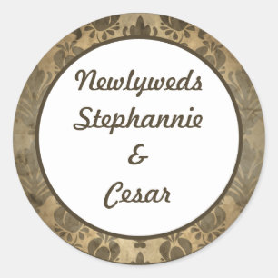 Adesivo 6 - 3" Favor Stickers Vintage Brown Damask
