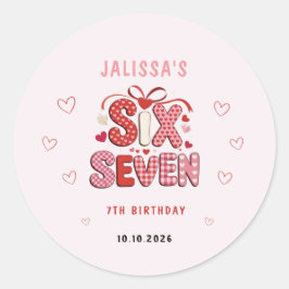 Adesivo 6 7 Birthday for Girls, Pink 7th Kids Party 