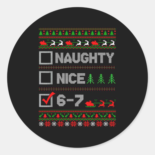 Adesivo 6-7 Meme Nice Naughty 67 Christmas Brain Rot Funny (Frente)