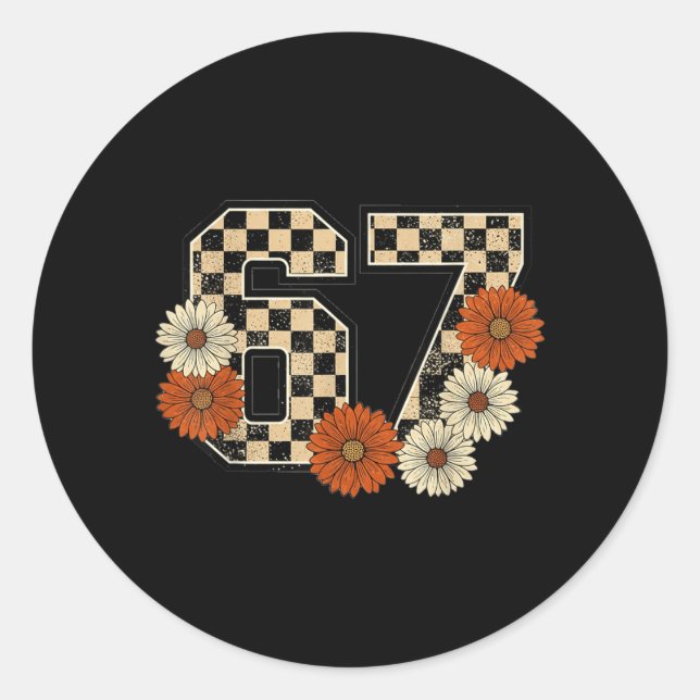 Adesivo 6 7 Retro Fall Meme Checkerboard Tee Haunted (Frente)