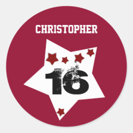 Adesivo 6 Aniversário Festivo Stars RED e BLACK A02