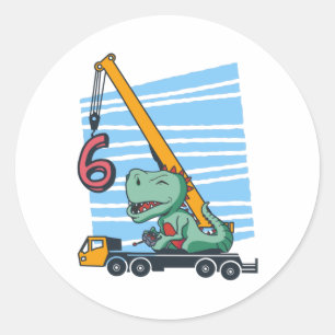 Adesivo 6 anos 6º Aniversário Guindaste Móvel Dinossauro