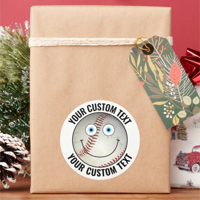 Adesivo 6 Baseball Personalizado Texto Feliz Face 3" (Feriado)