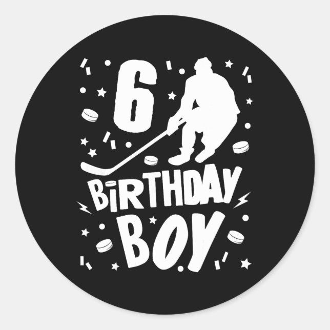 Adesivo 6 Birthday Boy Ice Hockey Kids 6 Anos Festa (Frente)