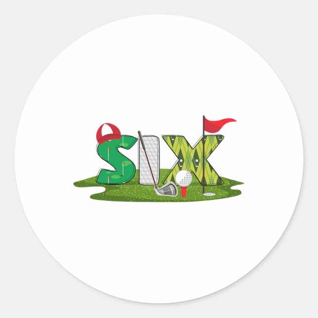 Adesivo 6 Birthday Golf Theme 6 Anos Crianças Velhas Parte (Frente)