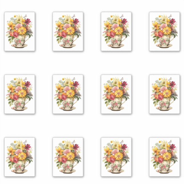 Adesivo 6 Xícara de Flores (Frente)