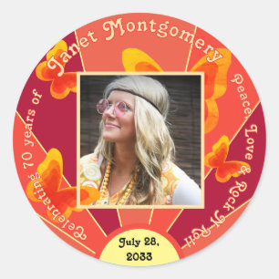 Adesivo 70 Birthday Celebration Retro 60's Photo Sticker