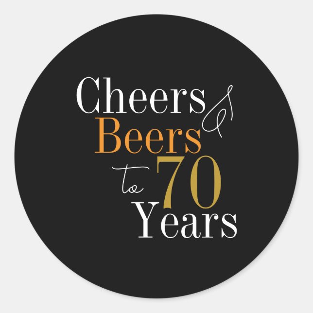 Adesivo 70 Birthday Cheers and Beers Black Dourada Party (Frente)