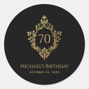 Adesivo 70 Birthday Man Black Elegage Crest Dourado Elegan