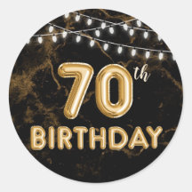 70 Birthday String Lights & Gold Foil Balloons