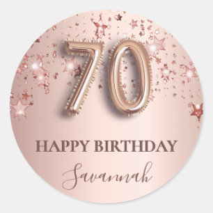 Adesivo 70 de aniversário rosa dourado estrelas