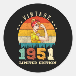Adesivo 74 anos Idade, Dia 1951 Vintage 74.