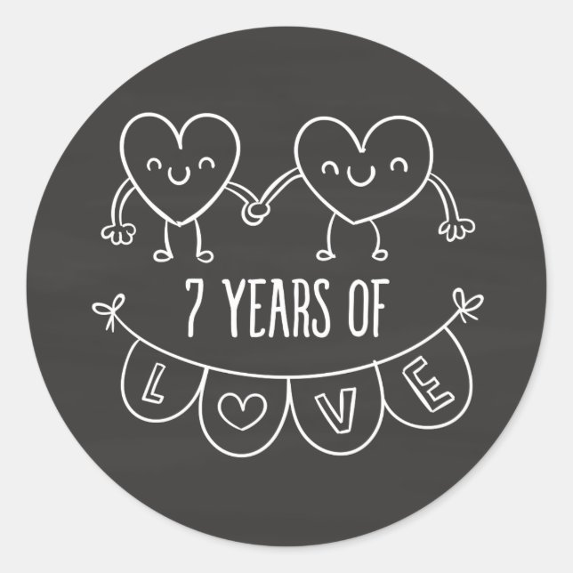 Adesivo 7 Anniversário Gift Chalk Hearts (Frente)