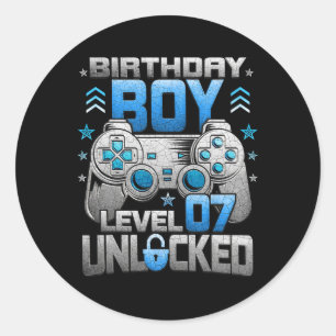 Adesivo 7 Birthday Boy Nível 7 Festa de Vídeo Desbloqueado