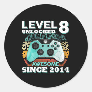 Adesivo 8º Aniversário do Gamer Nível 8 Desbloqueado