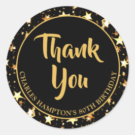 Adesivo 80º Aniversário Estrelas Douradas Pretas OBRIGADO