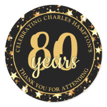 80º Aniversário Estrelas Preto e Dourado OBRIGADO