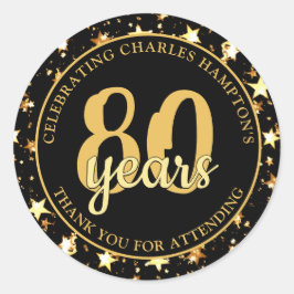 Adesivo 80º Aniversário Estrelas Preto e Dourado OBRIGADO