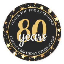 80º Aniversário Estrelas Preto e Dourado OBRIGADO