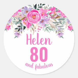 Adesivo 80 aniversário cor-de-água rosa floral