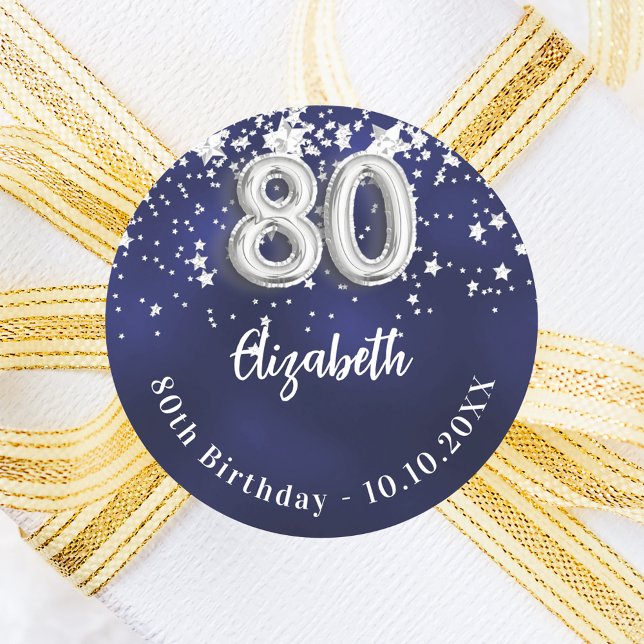 Adesivo 80 aniversário marinho estrelas de prata azul (Criador carregado)