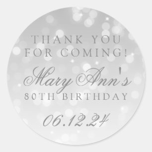 Adesivo 80 Birthday Obrigado Silver Bokee Sparkle Light