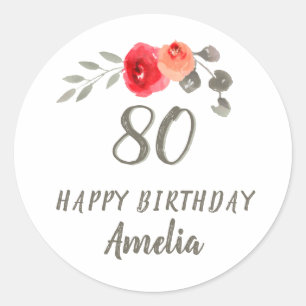 Adesivo 80 Birthday Script Watercolor Mulher Floral