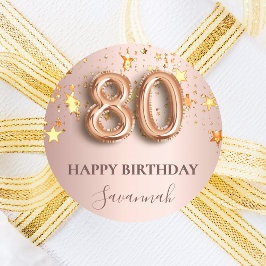 Adesivo 80 de aniversário rosa dourado estrelas cor-de-ros
