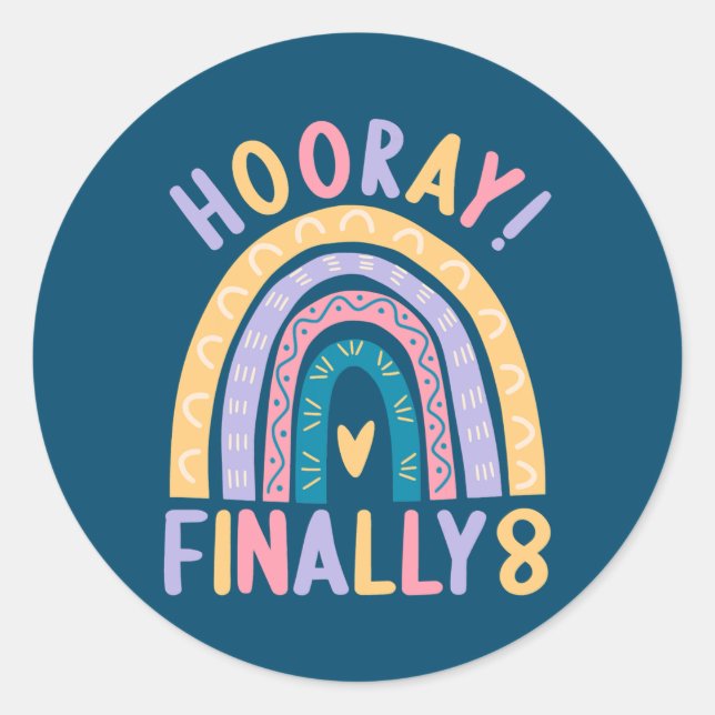 Adesivo 8 Years old 8 birthday outfit Boy girl Rainbow  (Frente)