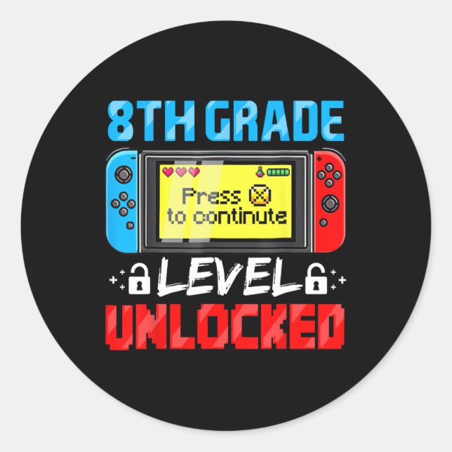Adesivo 8th Grade Level Unlocked Gamer First Day Of School (Frente)