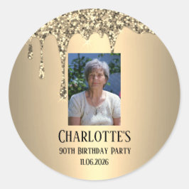 Adesivo 90º Aniversário Elegante Festa de Aniversário Dour