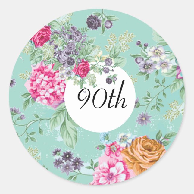 Adesivo 90 Birthday Floral Birthday Blue (Frente)