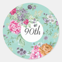 Adesivo 90 Birthday Floral Birthday Blue