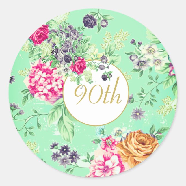 Adesivo 90 Birthday Floral Birthday Verde Dourado (Frente)