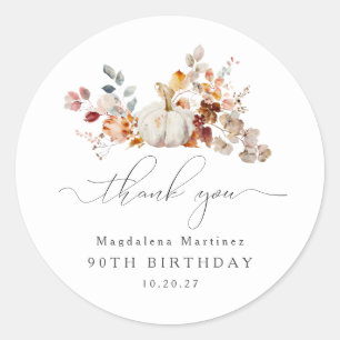 Adesivo 90 Birthday Pumpkin Fall Flower Obrigado