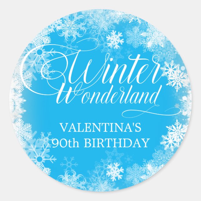 Adesivo 90 Birthday Winter Wonderland Snowflake Favor (Frente)