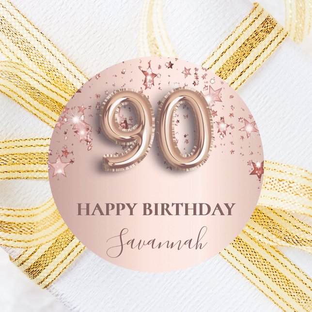 Adesivo 90 de aniversário rosa dourado nome das estrelas (Criador carregado)