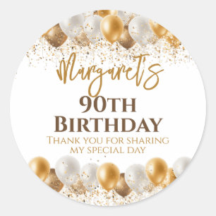 Adesivo 90 Festa de aniversário Dourado Prata Obrigado