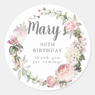 Adesivo 90 Floral Rosa Russo Aniversário Obrigado