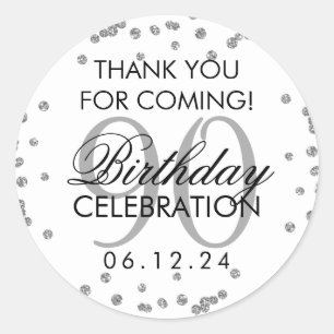 Adesivo 90 Silver Birthday Obrigado Glitter