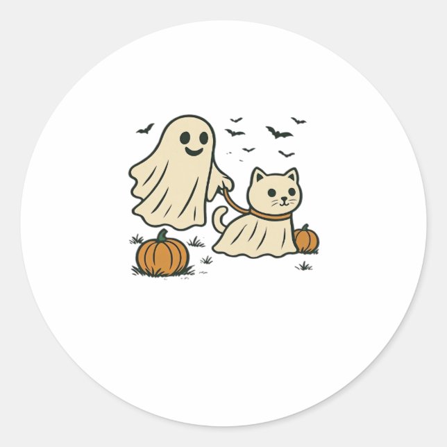 Adesivo 90s Cat Pumpkin Halloween Floral Spooky Season (Frente)