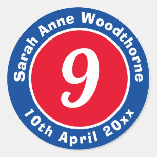 Adesivo 9.º Aniversário com Nome e Data
