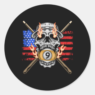 Adesivo 9 Ball Billiard Piscina Player American Flag Skull