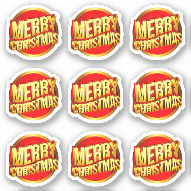 Adesivo 9 Feliz Natal - Efeito 3D Vermelho Texto Dourado C (Frente)