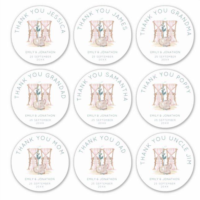 Adesivo 9 Grandes Nomes Individuais Obrigado Casamento (Frente)