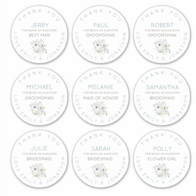 Adesivo 9 Nome Individual Obrigado Bridal Floral Large (Frente)