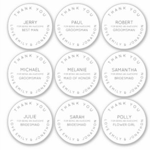 Adesivo 9 Nome Individual Obrigado Bridal Party White