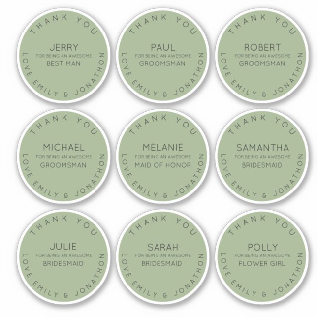 Adesivo 9 Nome Individual Obrigado Festa De Bridal (Frente)