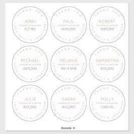 Adesivo 9 Nomes Individuais Obrigado Festa de Bridal Grand