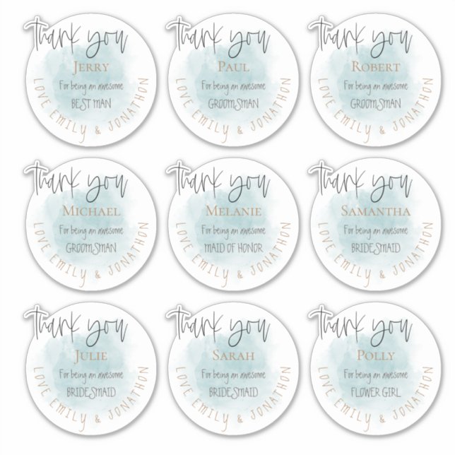 Adesivo 9 Nomes Individuais Obrigado Mensagem Teal De Casa (Frente)